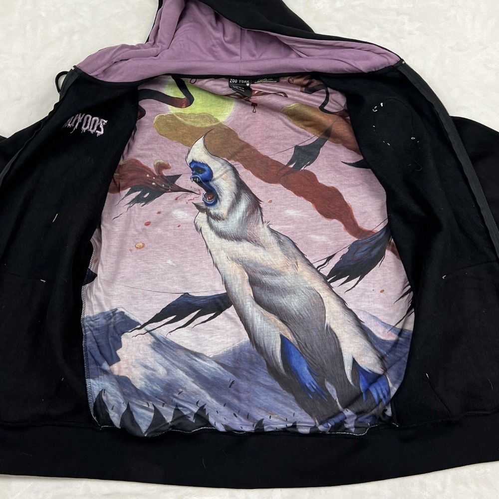 Zoo York Zip Hoodie Mens Large Black Jeff McMillan Yeti Graphic Mountain Dew